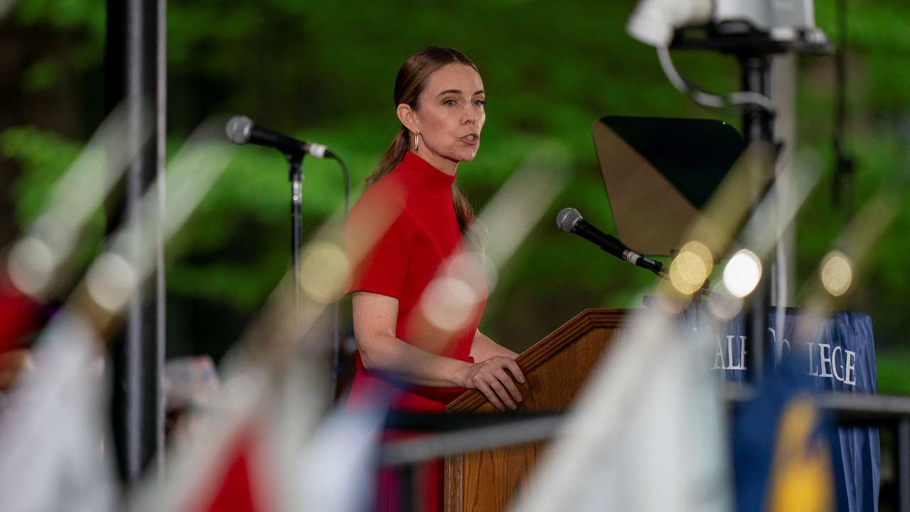 Former New Zealand Prime Minister Jacinda Ardern speaks during Yale's Class Day