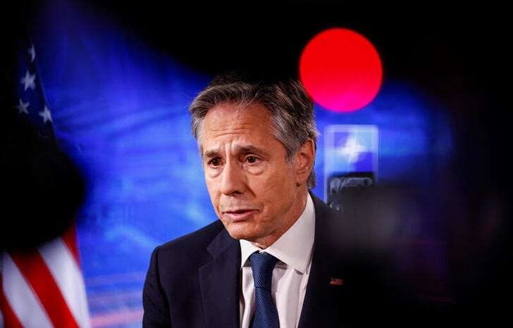 U.S. Secretary of State Antony Blinken attends an interview, in Brussels