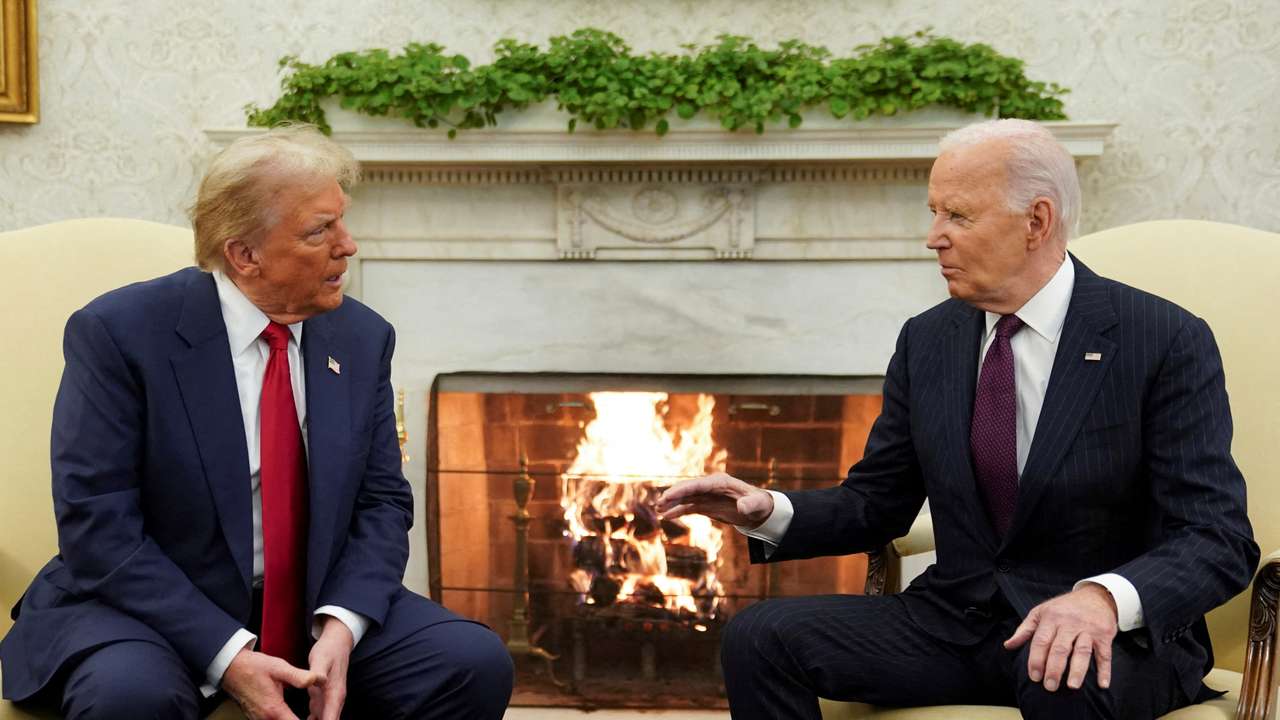 FILE PHOTO: U.S. President Joe Biden meets with President-elect Donald Trump in the Oval Office at the White House in Washington