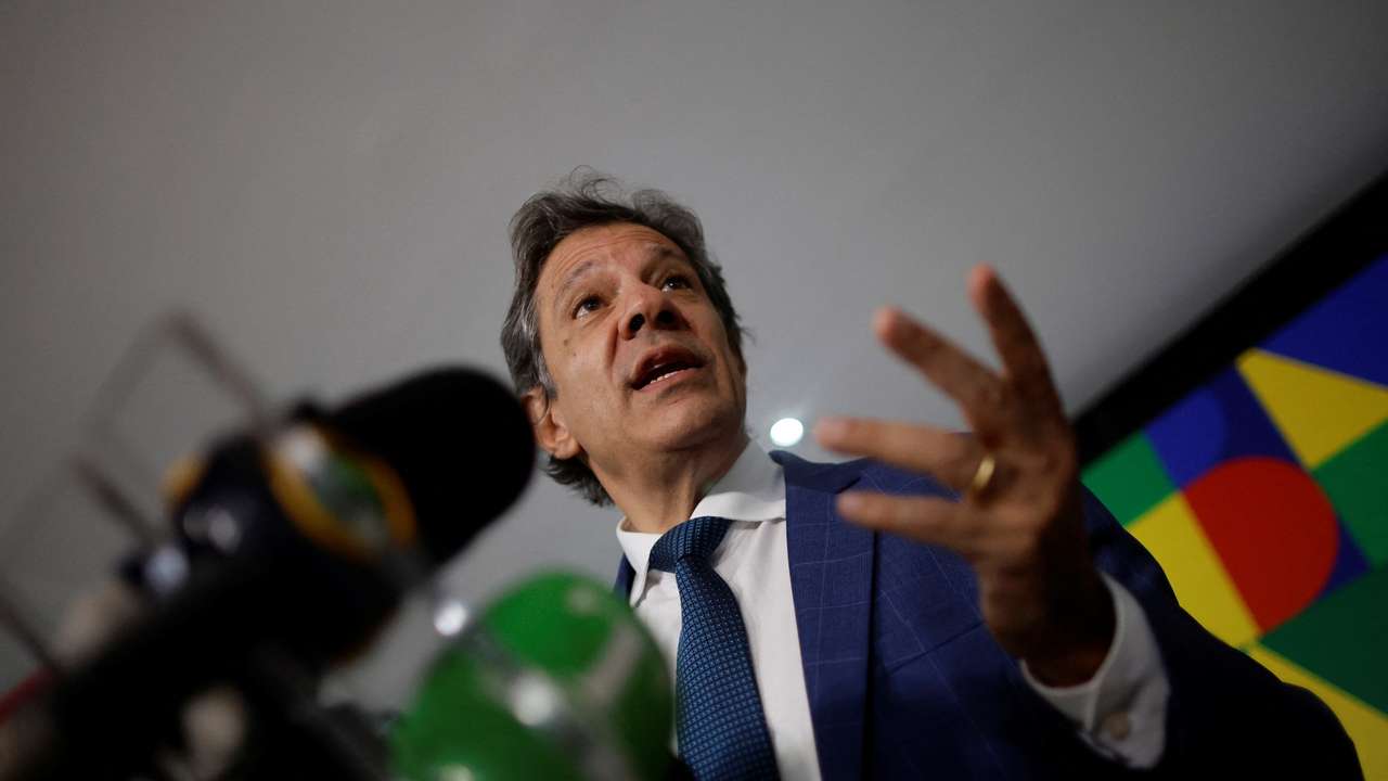 Brazil's Finance Minister Fernando Haddad attends a press conference in Brasilia