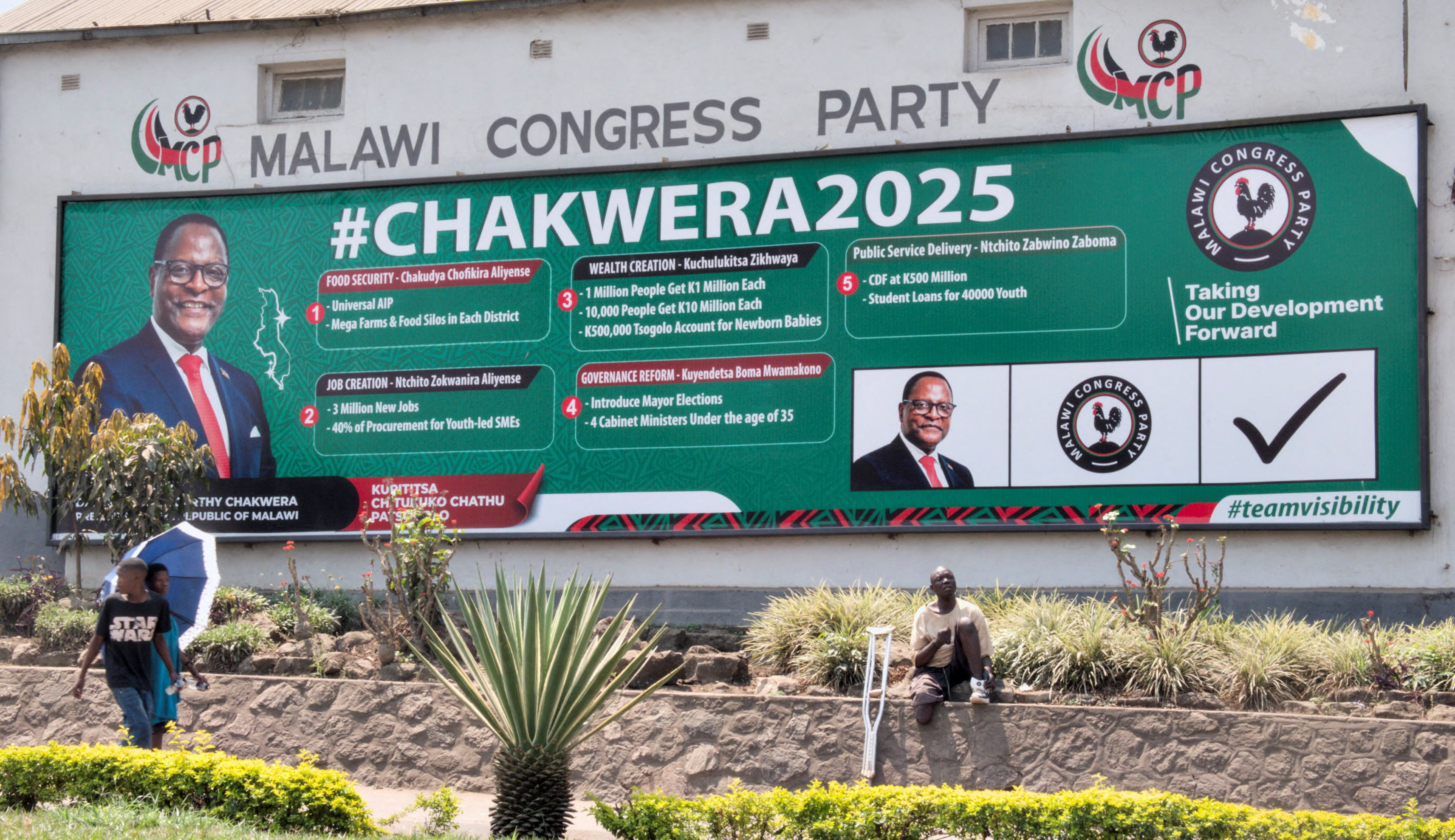 Campaign billboard of Malawi’s President Lazarus Chakwera in Blantyre