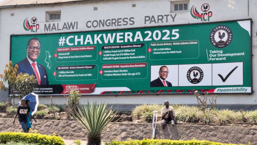Campaign billboard of Malawi’s President Lazarus Chakwera in Blantyre