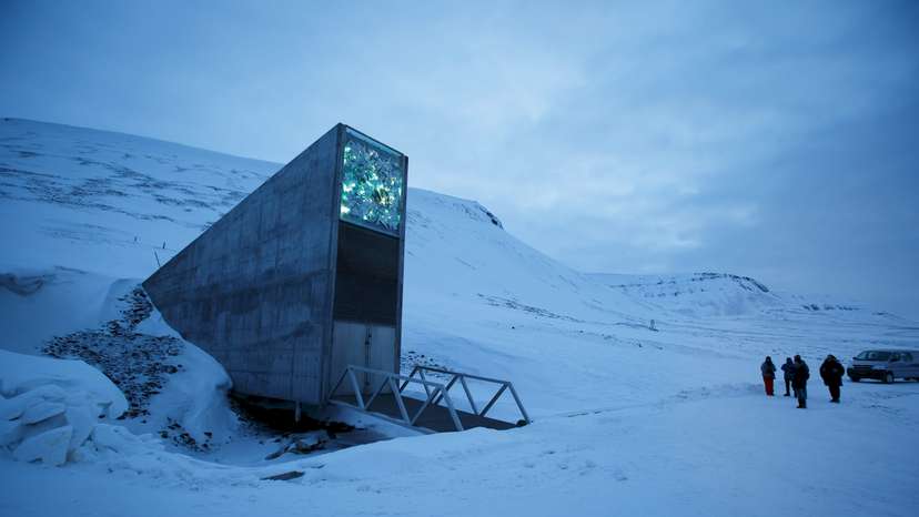 The entrance to the international gene bank Svalbard Global Seed Vault (SGSV) is pictured outside Longyearbyen on Spitsbergen, Norway