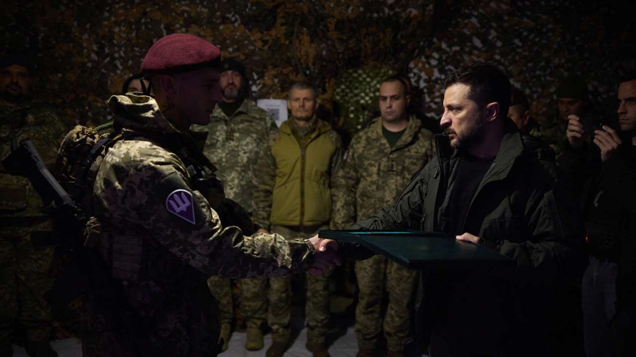 Ukraine's President Zelenskiy visits a frontline in Pokrovsk
