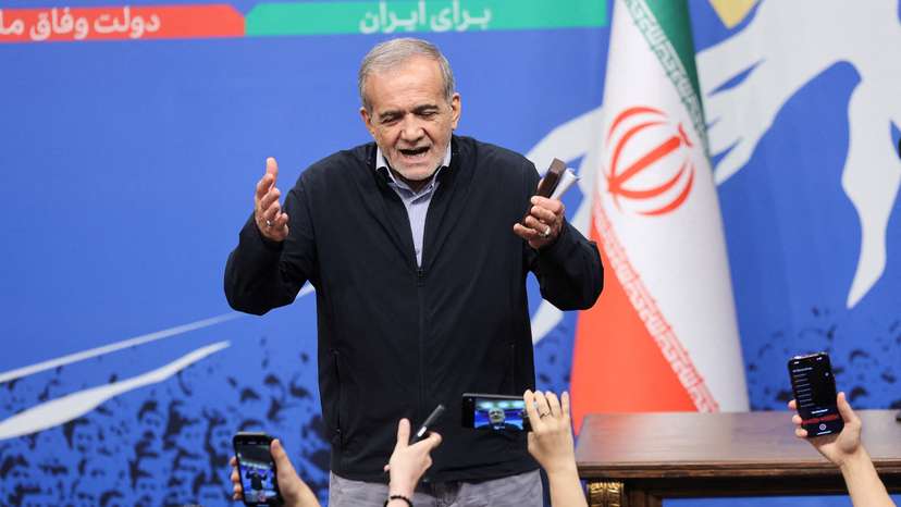 FILE PHOTO: Iran's President Masoud Pezeshkian attends a press conference in Tehran