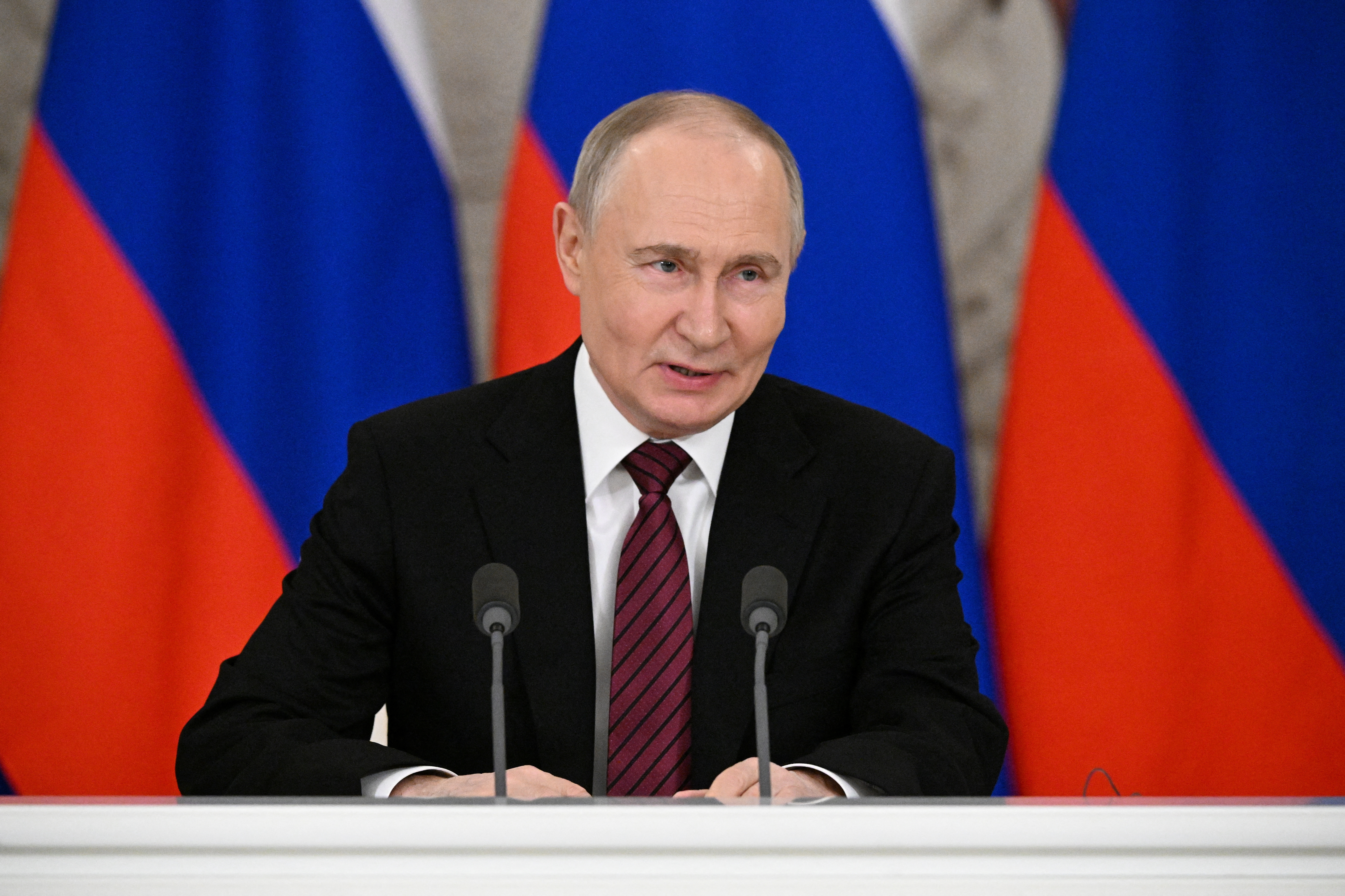 Russian President Vladimir Putin gives a statement to the media in Moscow