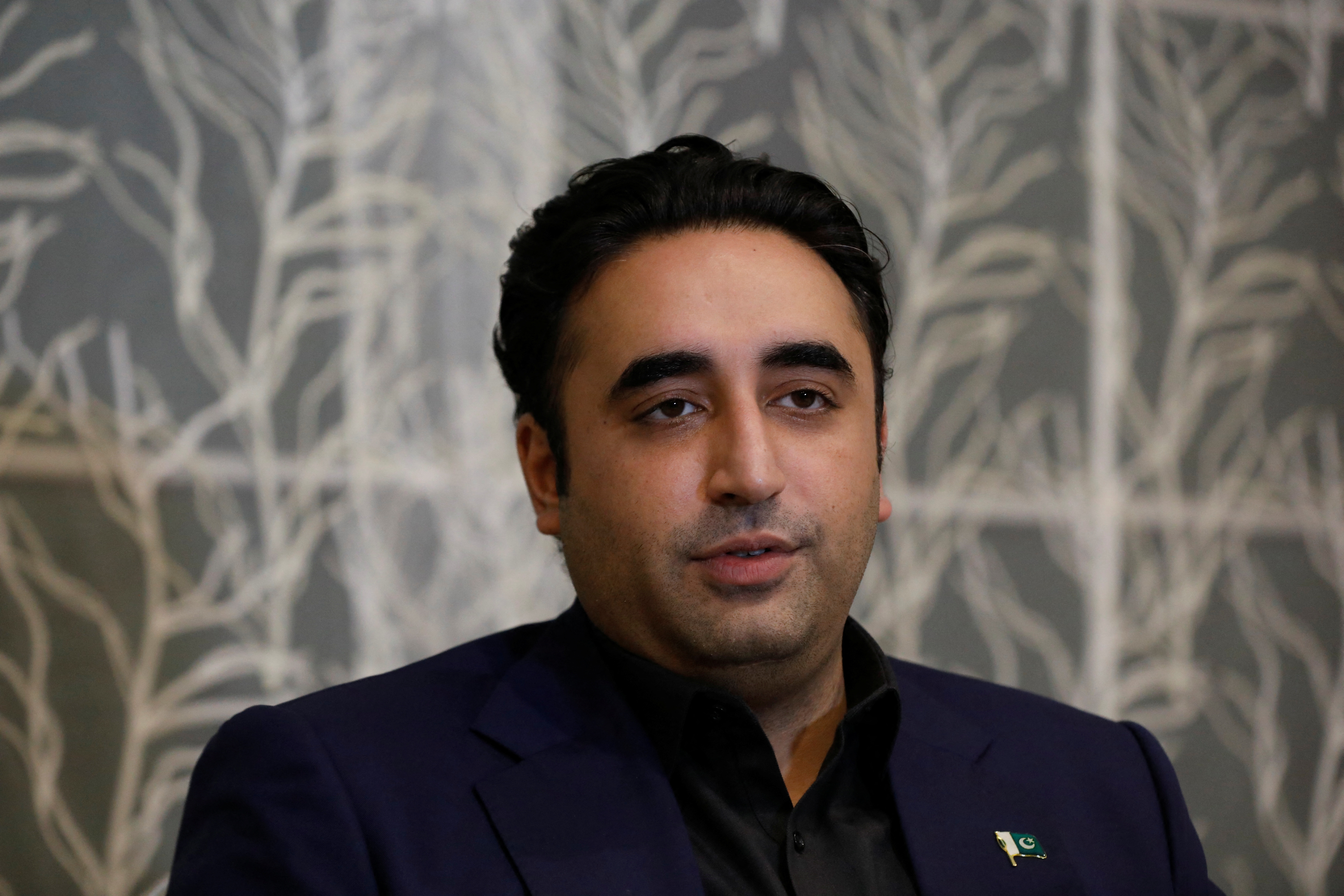 Pakistan Peoples Party Chairman Bilawal Bhutto Zardari speaks during an interview with Reuters in Larkana