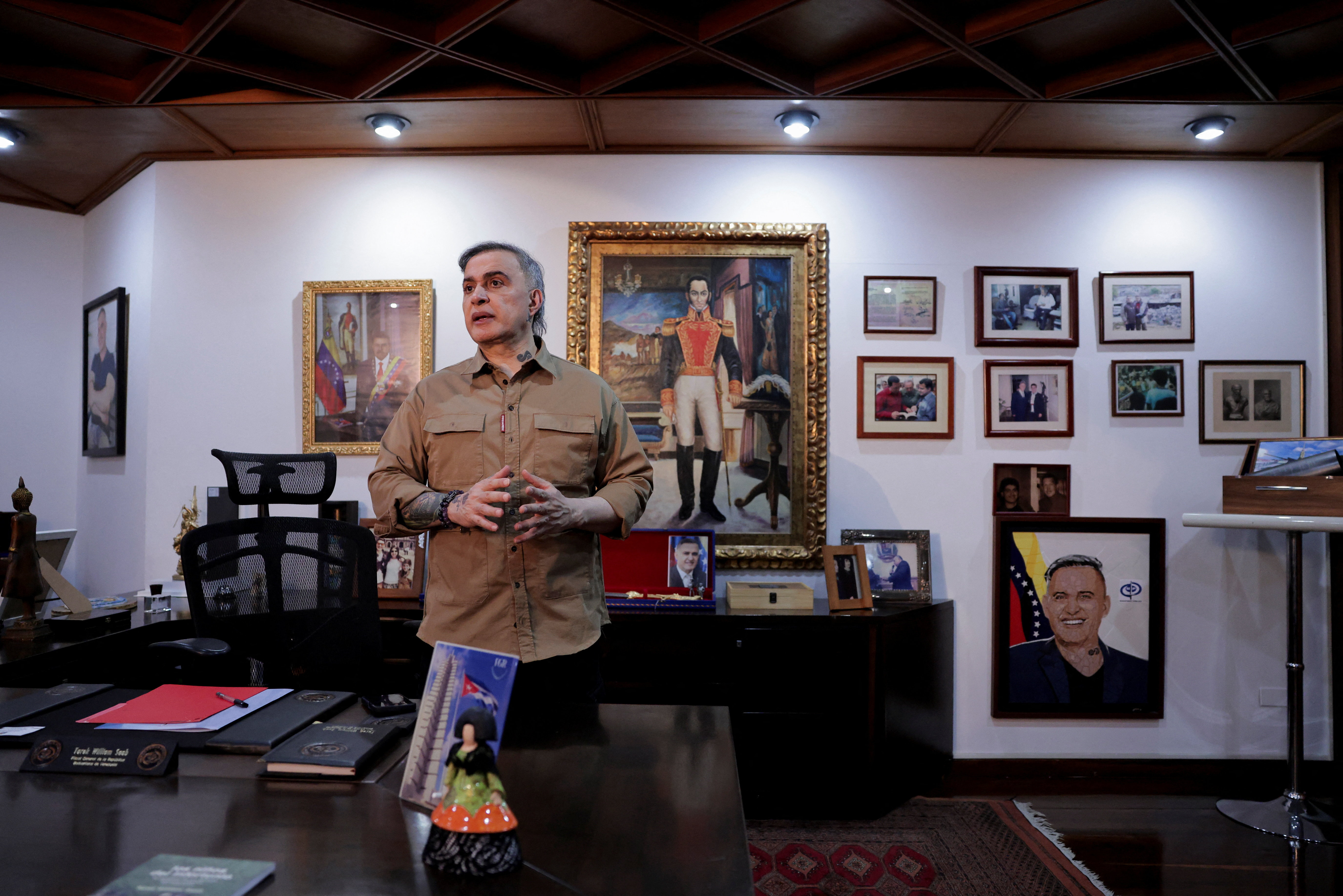 Venezuela's Attorney General Tarek Saab speaks to Reuters during an interview, in Caracas