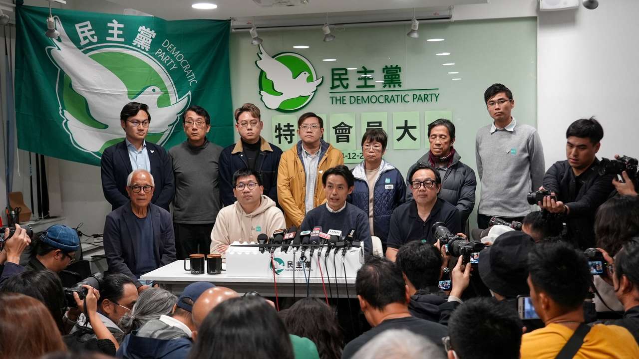 Press conference following an extraordinary general meeting to vote on the Hong Kong's Democratic Party's dissolution, in Hong Kong