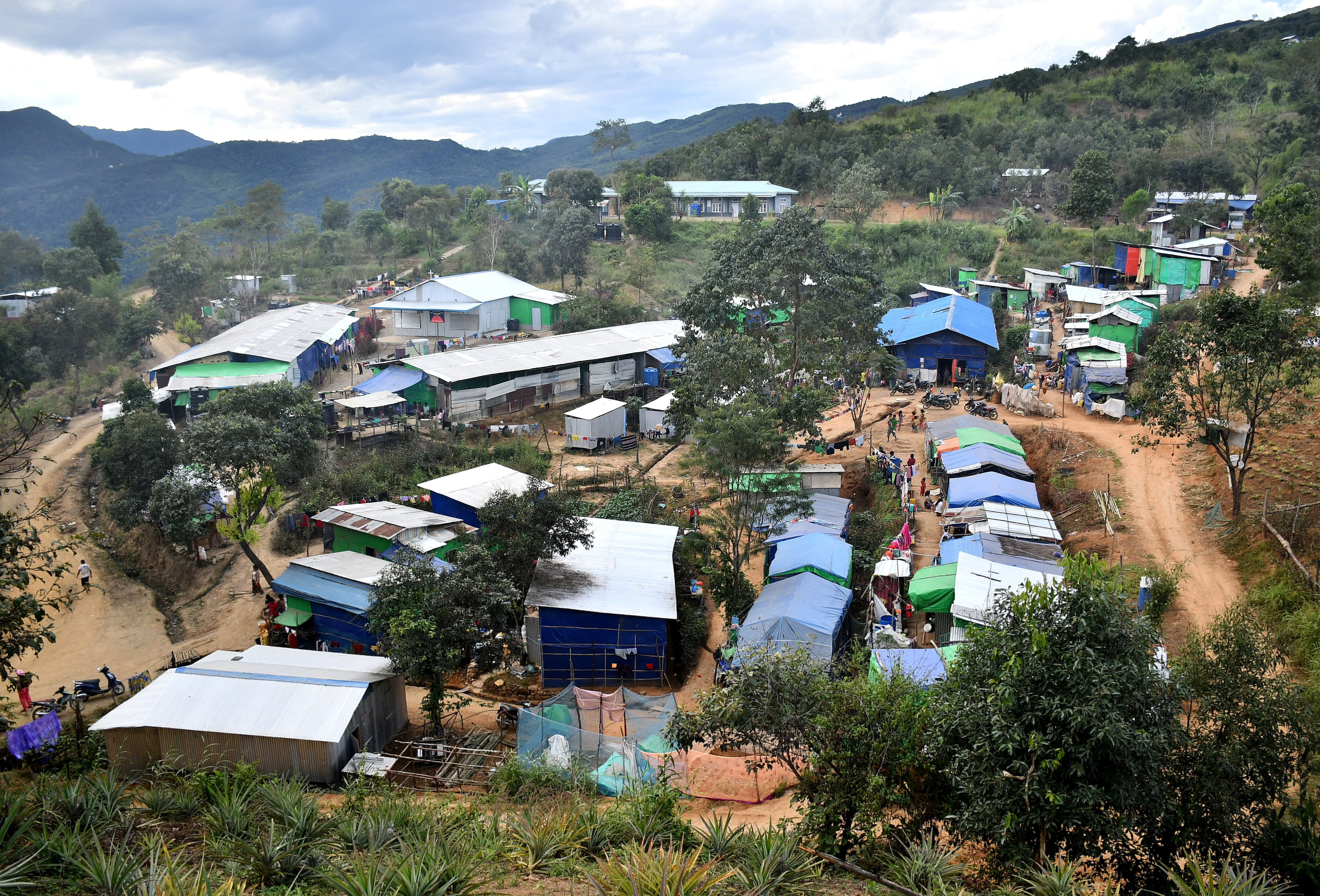 A view of a relief camp where people who fled Myanmar stay, at the border village of Zokhawthar
