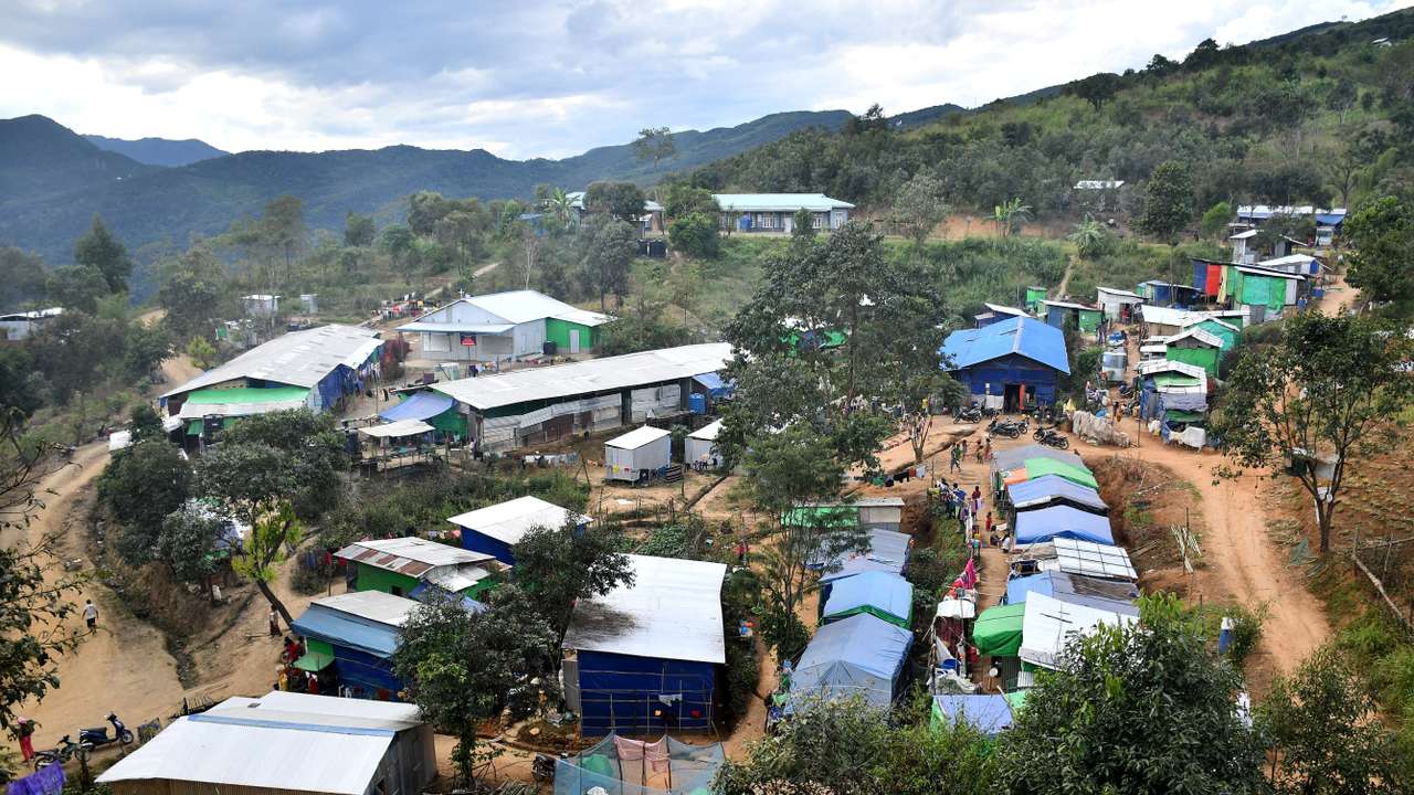 A view of a relief camp where people who fled Myanmar stay, at the border village of Zokhawthar