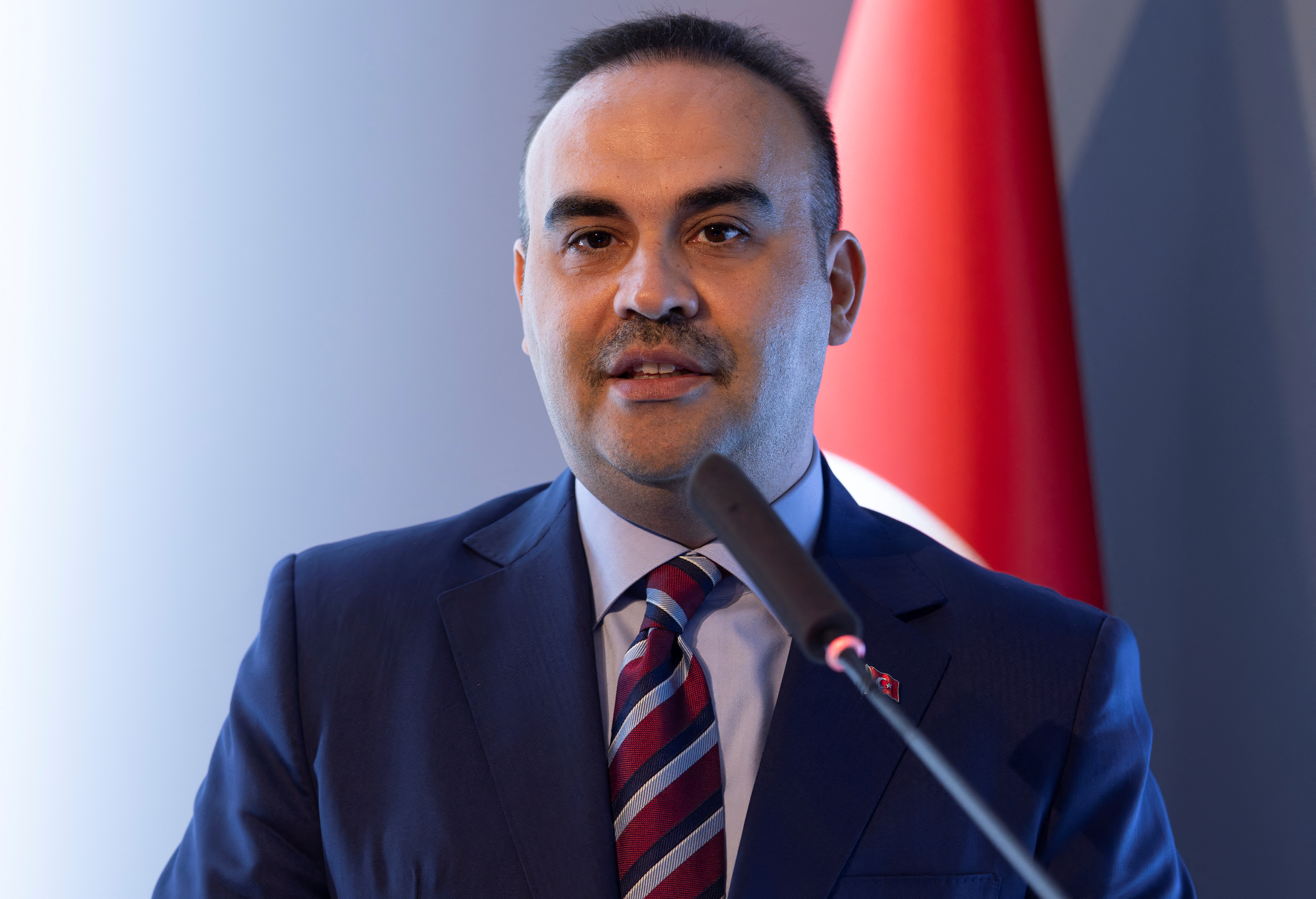 Turkey's Minister of Industry and Technology Mehmet Fatih Kacir addresses the audience during a signing ceremony in Istanbul