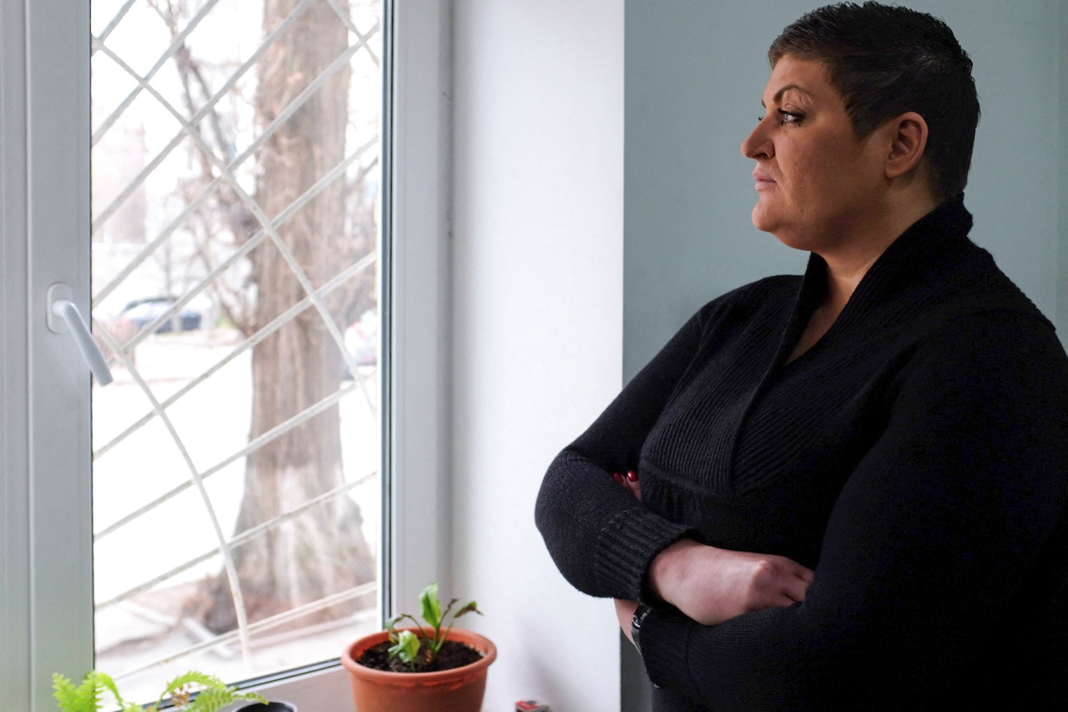 Ukrainian lawyer Khrystyna Vrashchuk looks on at her office in Kyiv