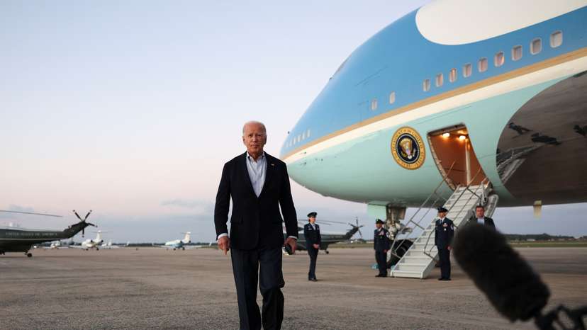 U.S. President Biden disembarks Air Force One at Joint Base Andrews in Maryland