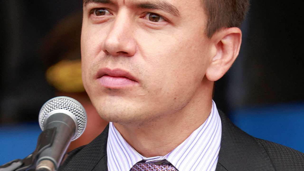 FILE PHOTO: Ecuador's President, Daniel Noboa, delivers equipment to the National Police