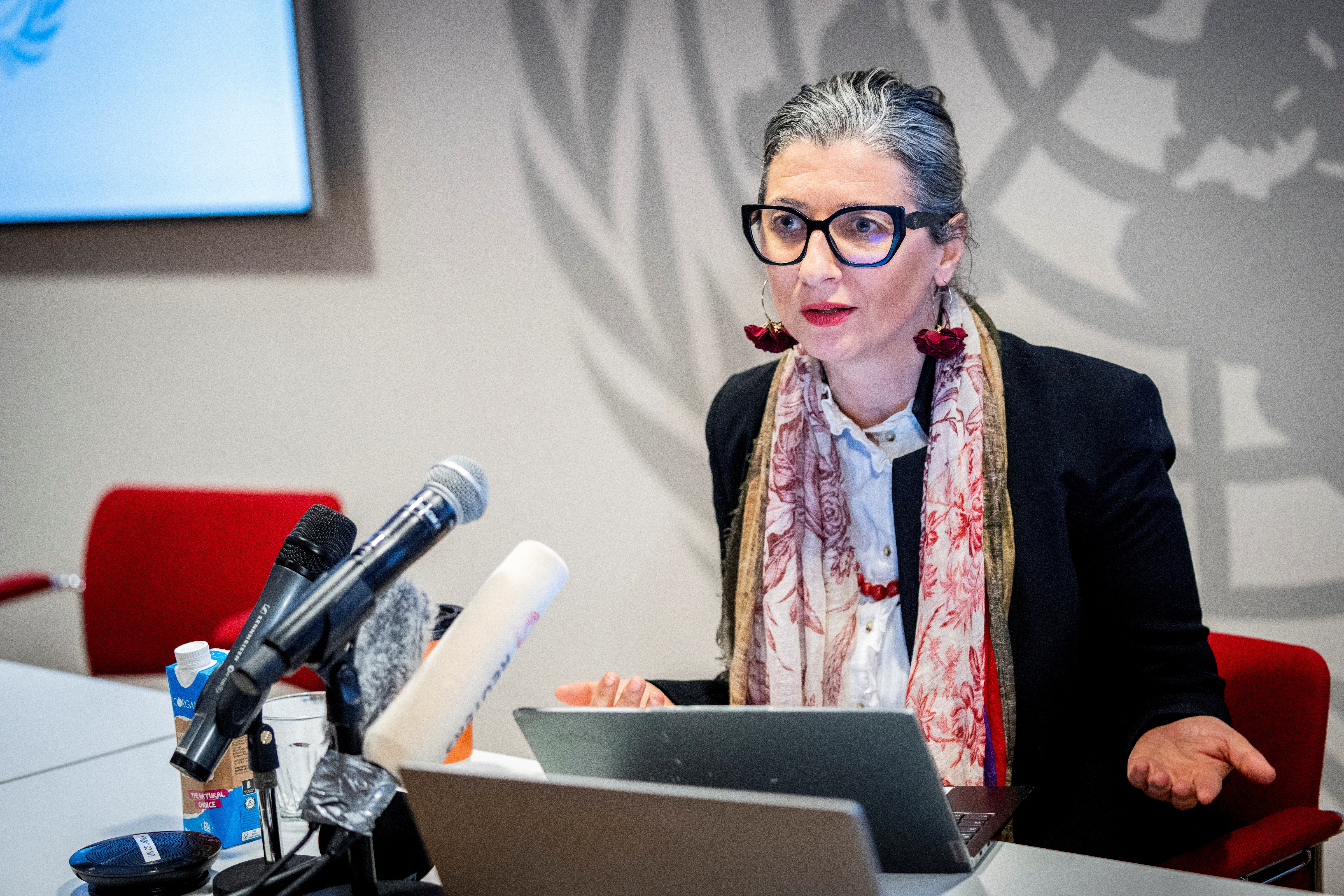 UN Special Rapporteur Francesca Albanese gives a press conference, in Copenhagen