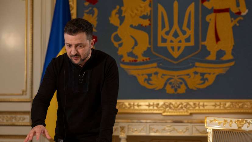 Ukraine's President Zelenskiy attends an interview with Reuters in Kyiv