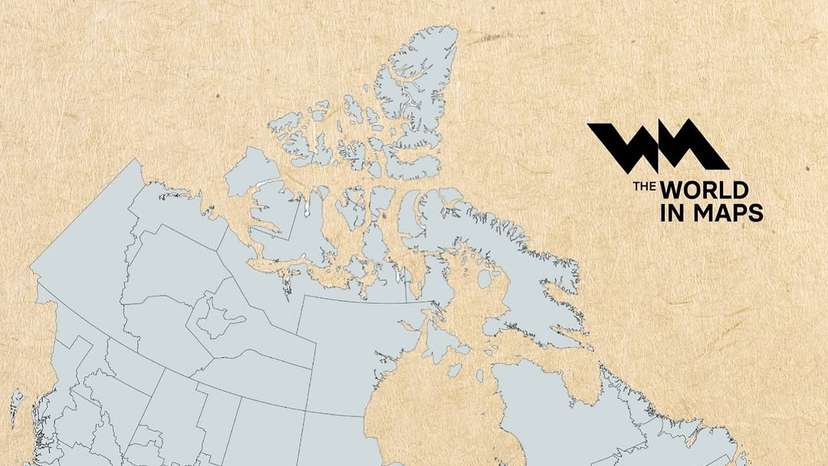 Map shows how Canada’s population is heavily concentrated in just a few regions. Although Canada is the second-largest country in the world by land area, over 70% of its 40 million people live in the coloured zone
