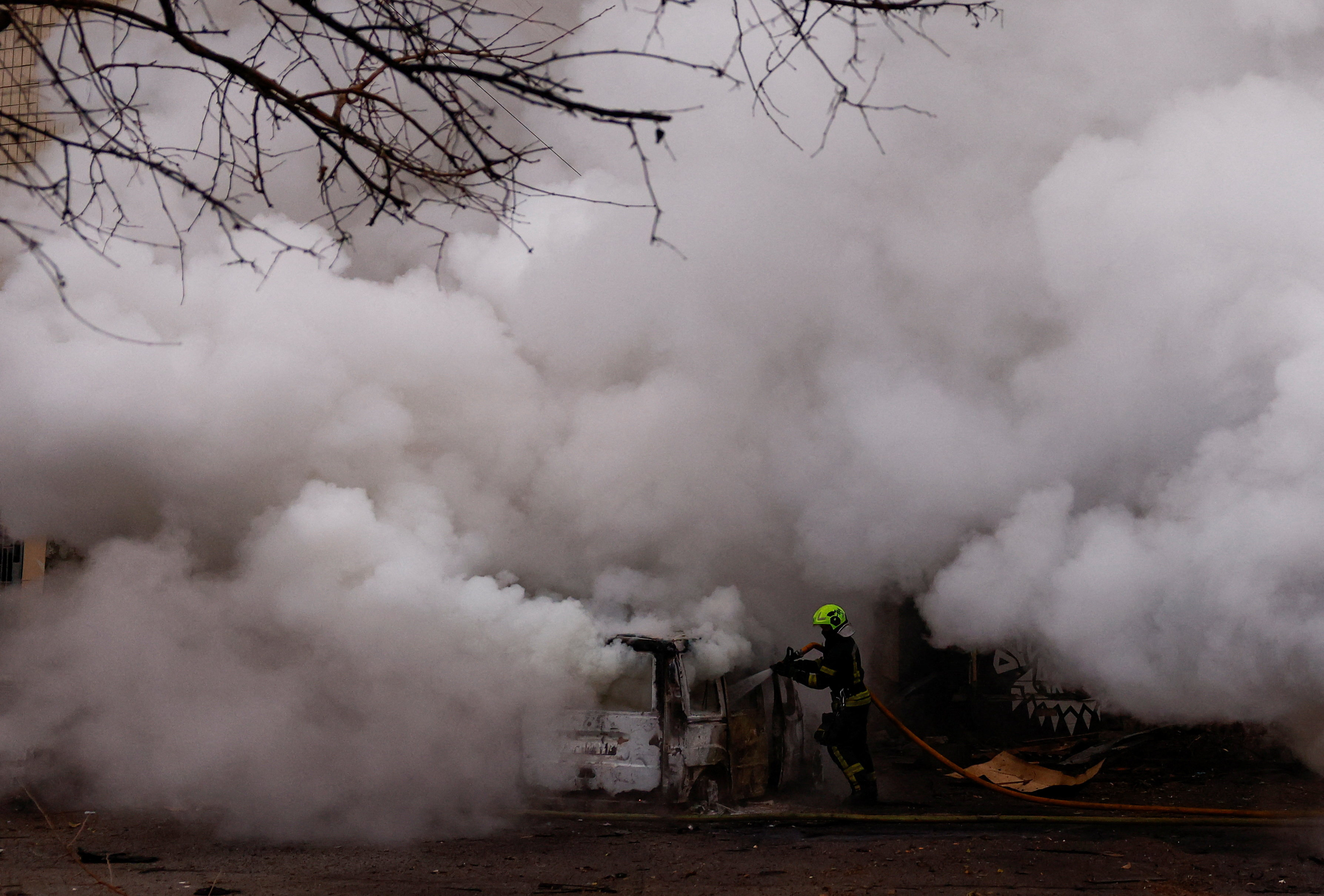 Aftermath of a Russian missile and drone attack, in Kyiv