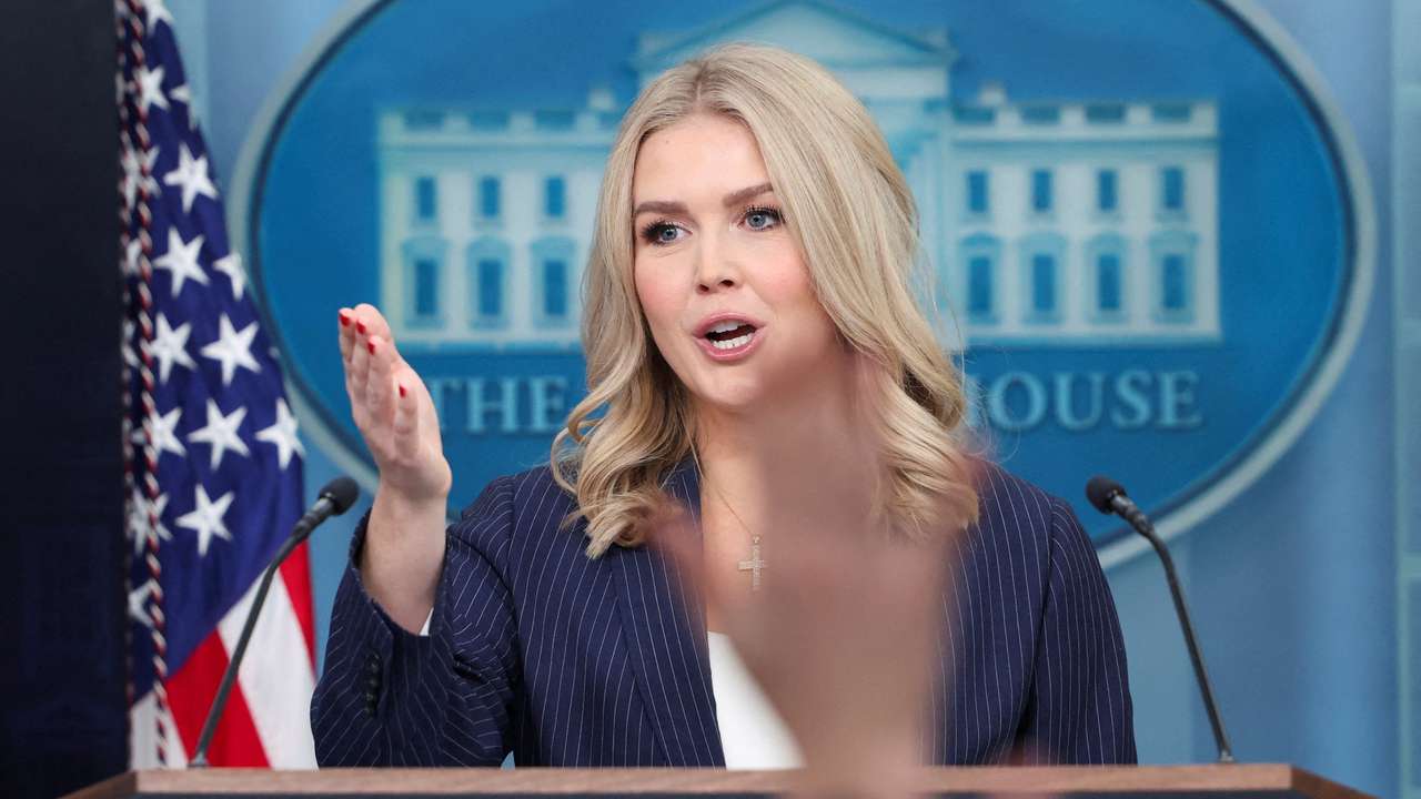 White House Press Secretary Karoline Leavitt holds a press briefing at the White House in Washington
