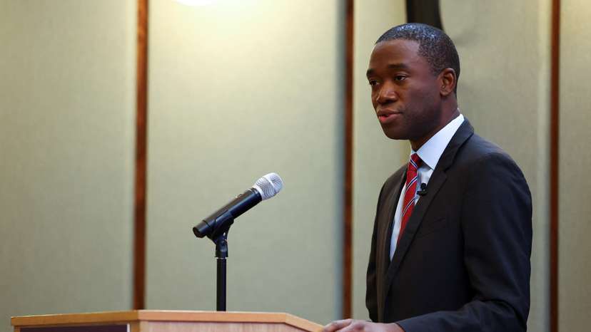 U.S. Deputy Treasury Secretary Wally Adeyemo speaks at the Royal United Services Institute in London