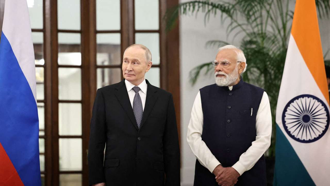 FILE PHOTO: Russian President Vladimir Putin visits India