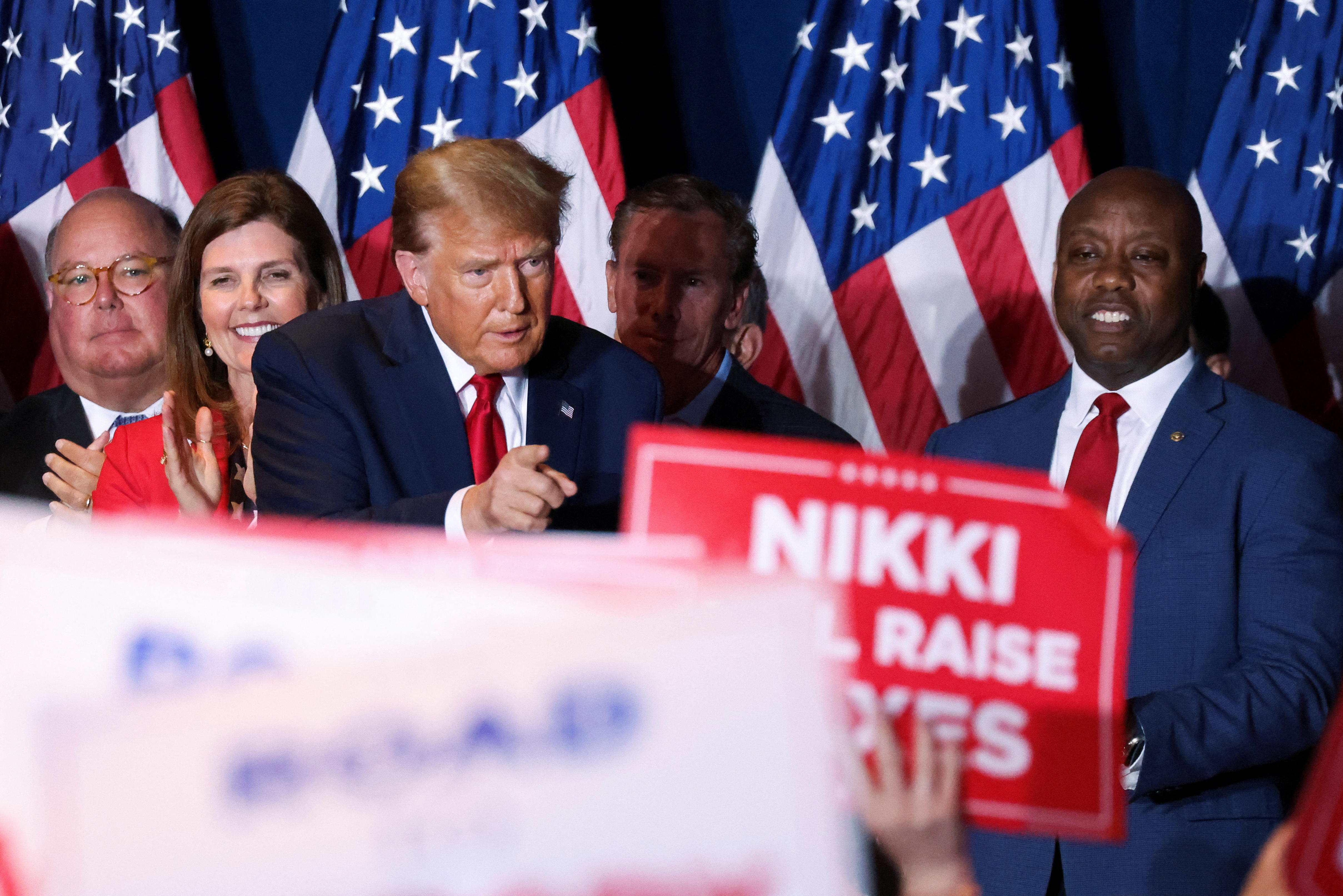 Republican presidential candidate and former U.S. President Trump hosts a South Carolina Republican presidential primary election night party in Columbia