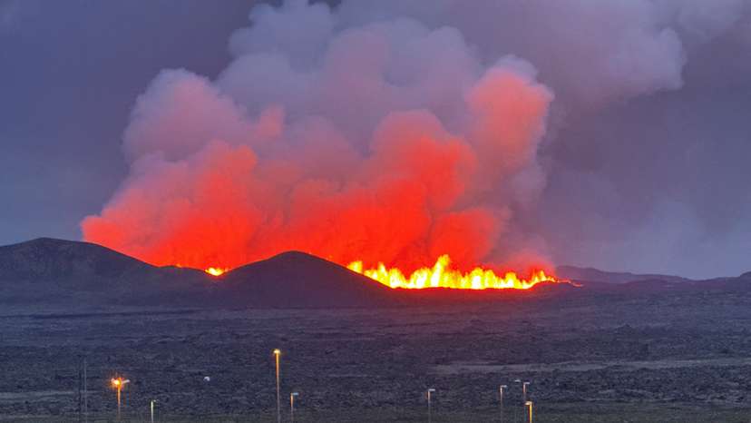 A volcano erupts, near Vogar