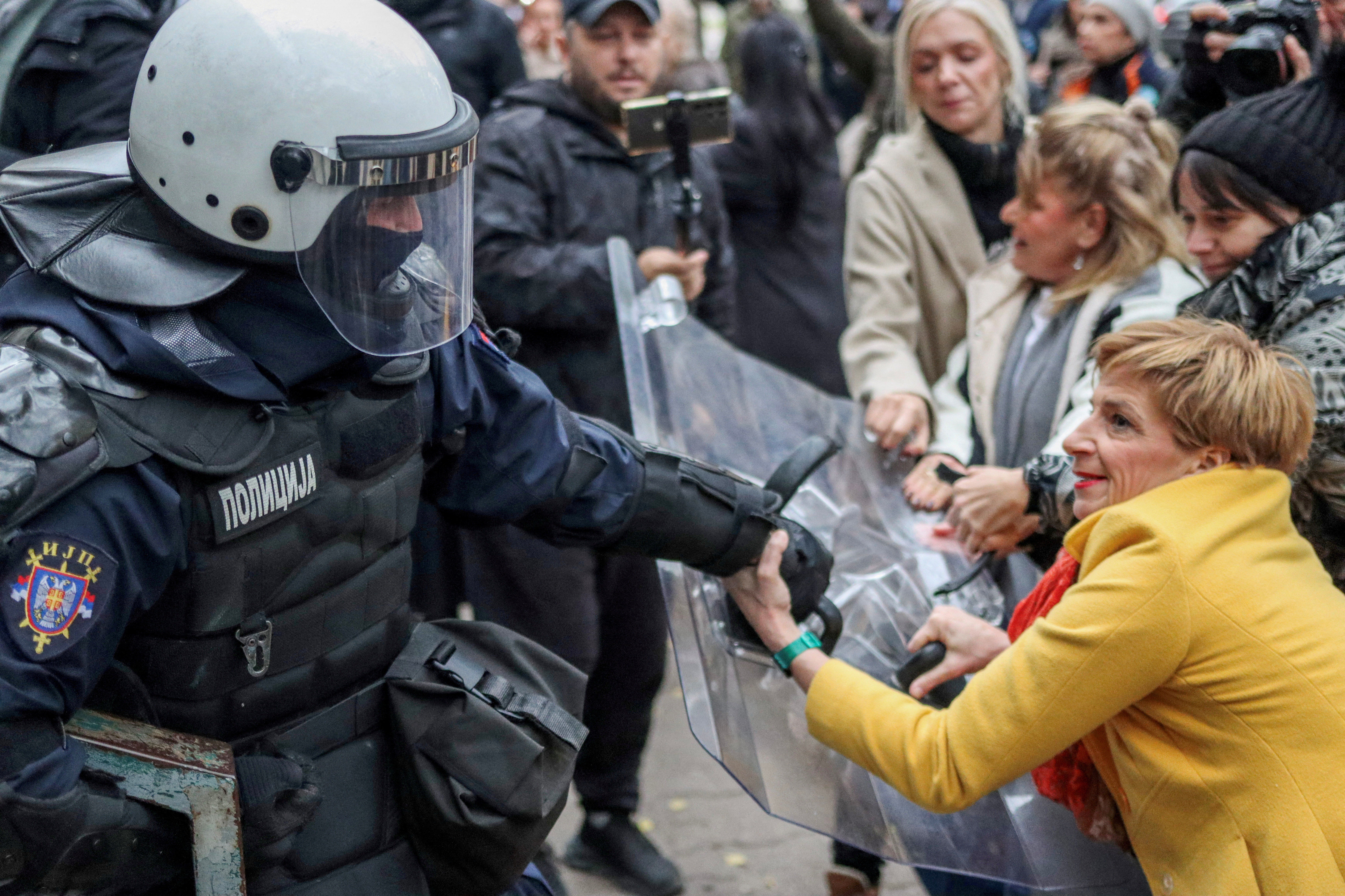 Clashes during a protest over a fatal collapse of a roof at the station in Novi Sad