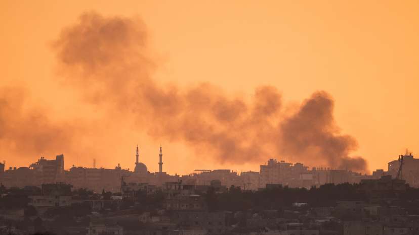 Smoke rises above southern Gaza, amid the ongoing conflict in Gaza between Israel and Palestinian Islamist group Hamas, as seen from Israel's border with Gaza