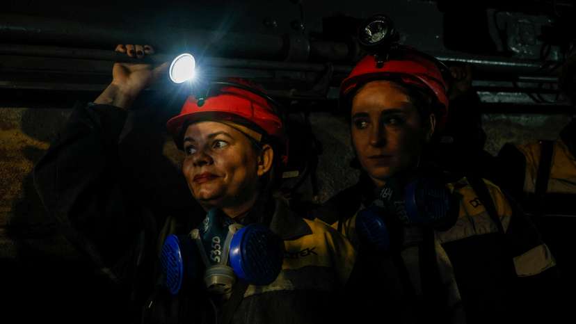 Women work underground in a mine in Dnipropetrovsk region