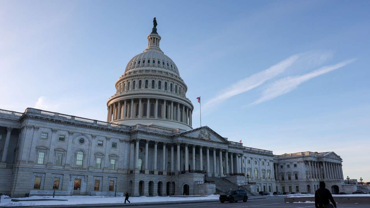 The sun sets on the U.S. Capitol building
