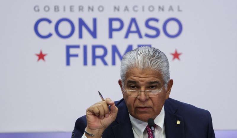 Panama's President Jose Raul Mulino holds a press conference, in Panama City