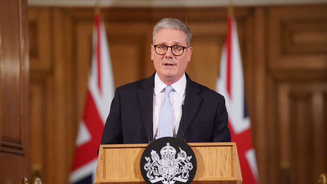 Britain's Prime Minister Sir Keir Starmer speaks during a press conference on migration at 10 Downing Street