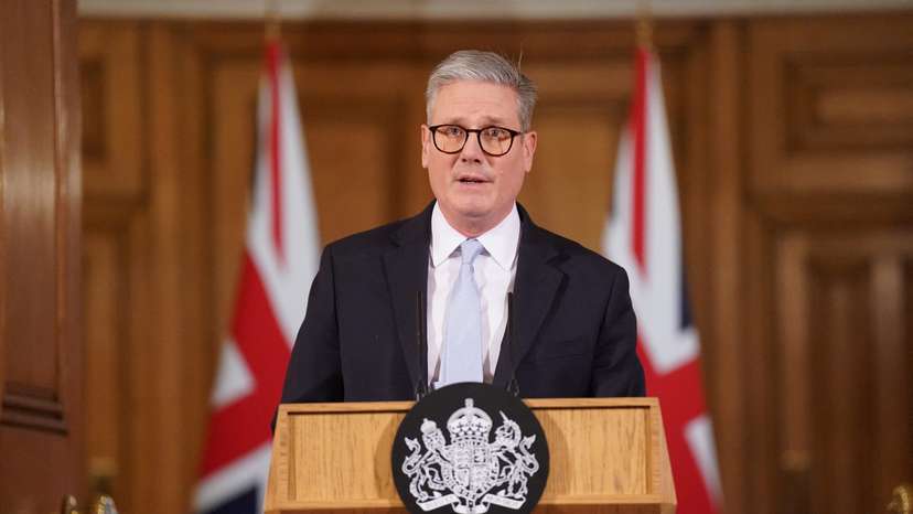 Britain's Prime Minister Sir Keir Starmer speaks during a press conference on migration at 10 Downing Street