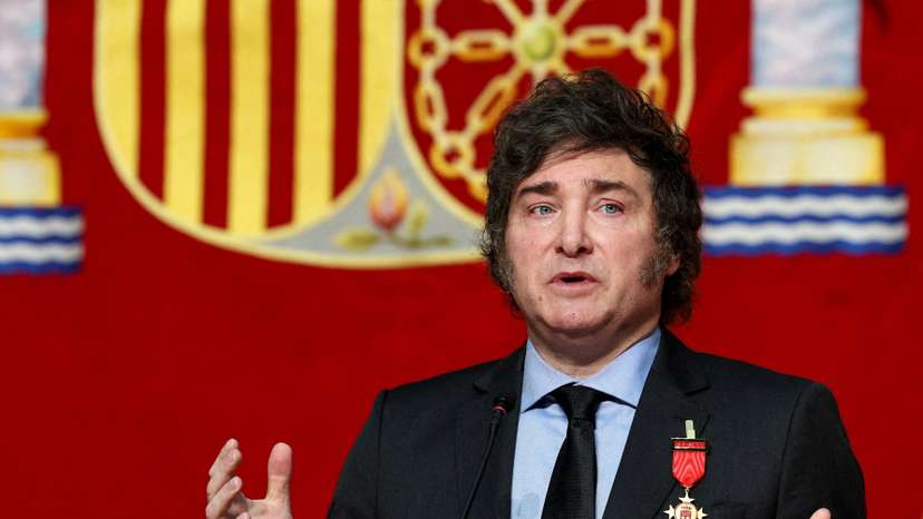 FILE PHOTO: Argentina's President Javier Milei receives the Juan de Mariana Institute award, in Madrid