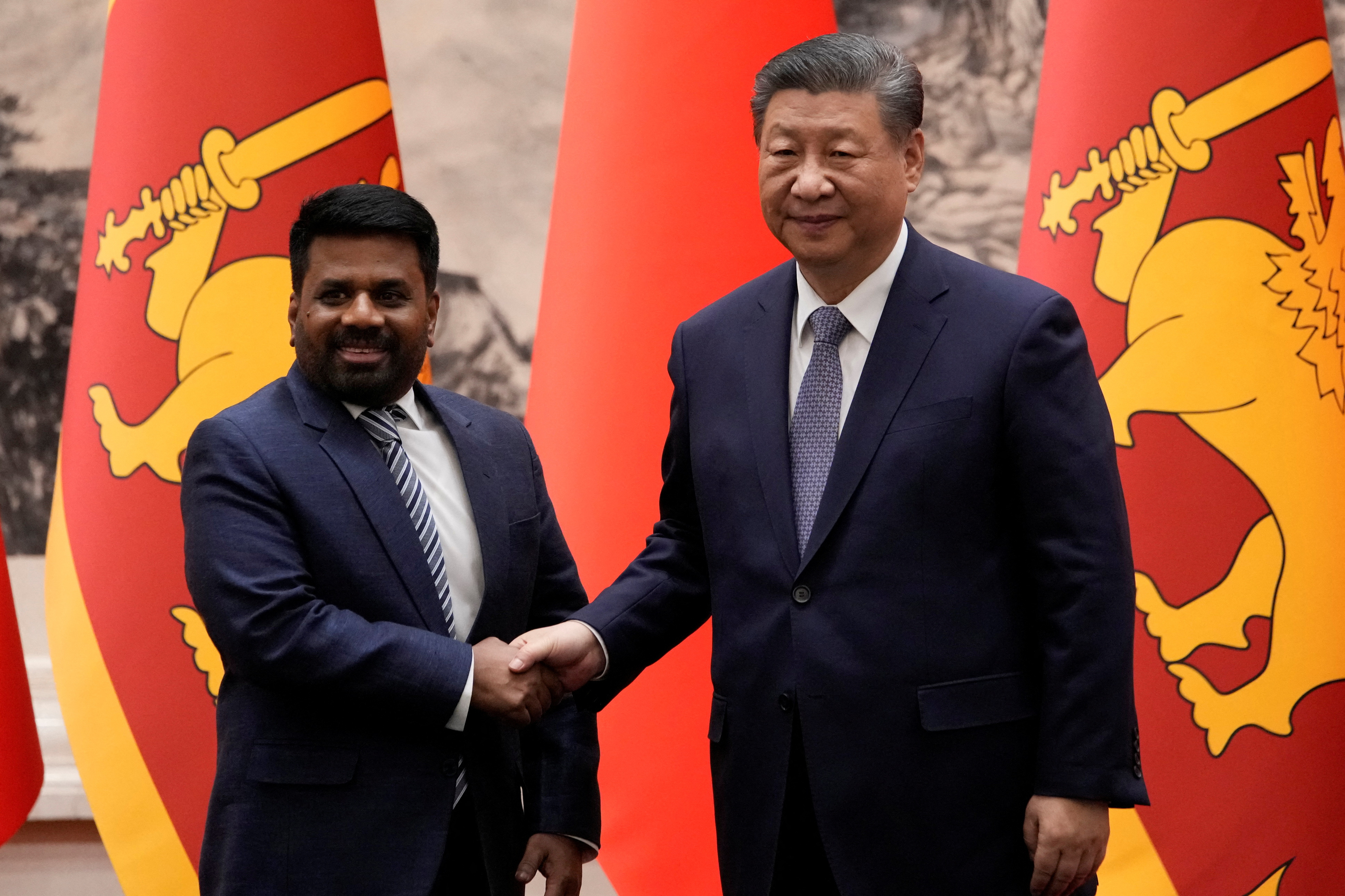 Chinese President Xi Jinping, right, and Sri Lankan President Anura Kumara Dissanayake meet in Beijing
