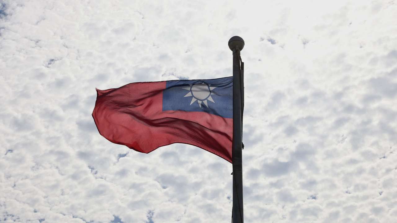 A Taiwanese flag flaps in the wind in Taoyuan