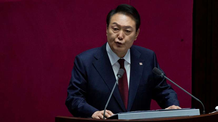 South Korea's President Yoon Suk-yeol gives a budget speech at the National Assembly in Seoul