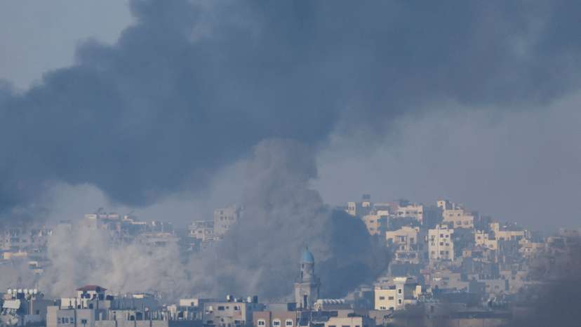 Smoke rises after Israeli air strikes in Gaza, as seen from southern Israel