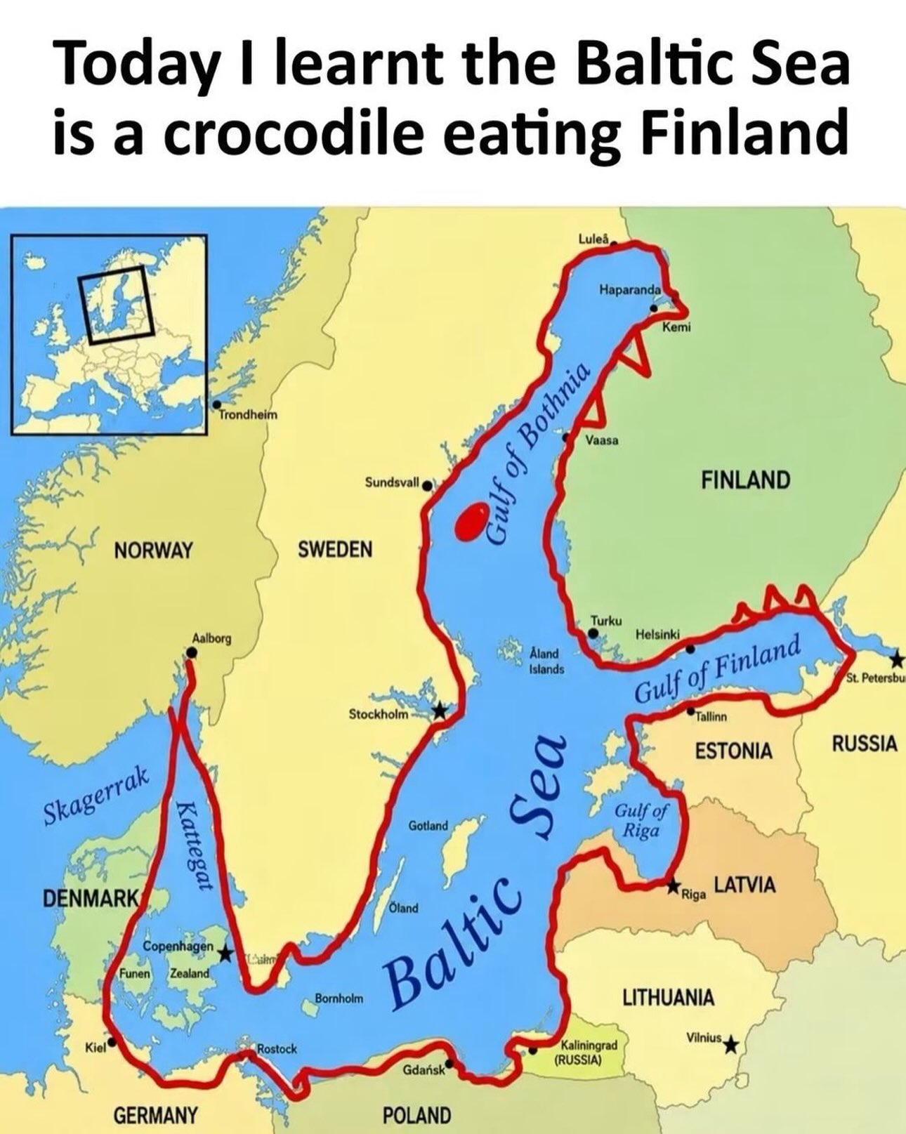 Baltic Sea map gets attention for looking like a crocodile eating Finland