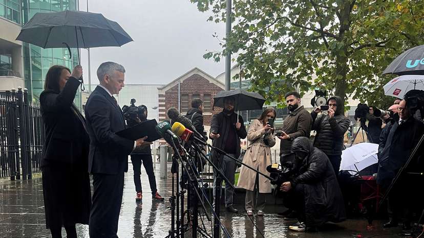 Detective Chief Superintendent Eamonn Corrigan speaks to journalists outside Belfast's Crown Court