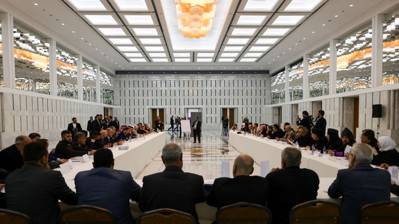 Attendees take part in a national dialogue, a key milestone in the transition to a new political system after decades of Assad rule, in Damascus