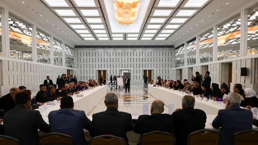 Attendees take part in a national dialogue, a key milestone in the transition to a new political system after decades of Assad rule, in Damascus