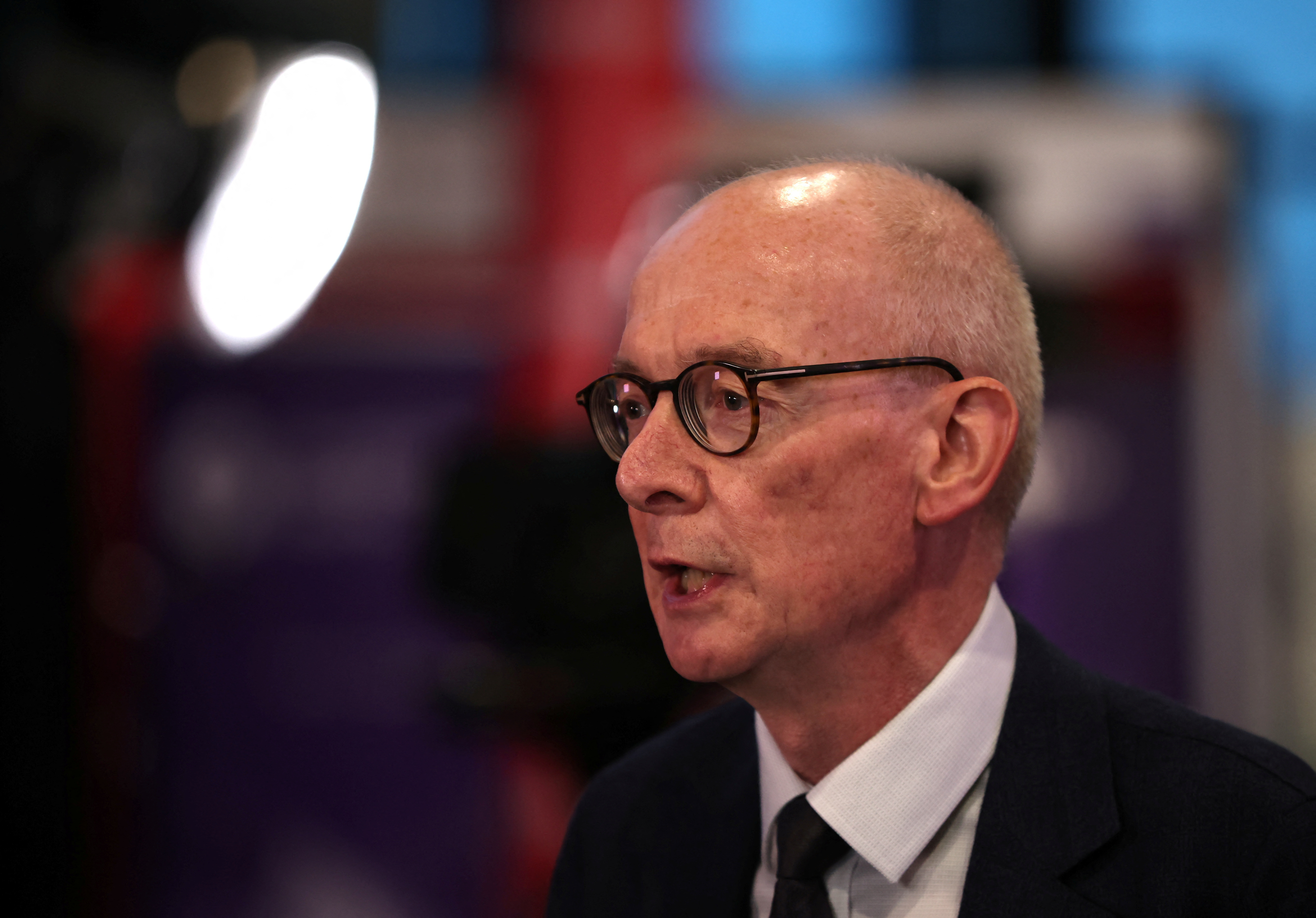 Britain’s Labour Party National Campaign Co-ordinator Pat McFadden takes part in a television interview at the Labour Party annual conference in Liverpool, Britain
