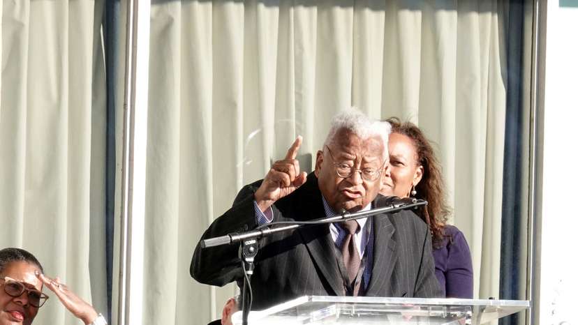 FILE PHOTO: Rev. James Lawson speaks at Lorraine Motel, now the National Civil Rights Museum, in Memphis