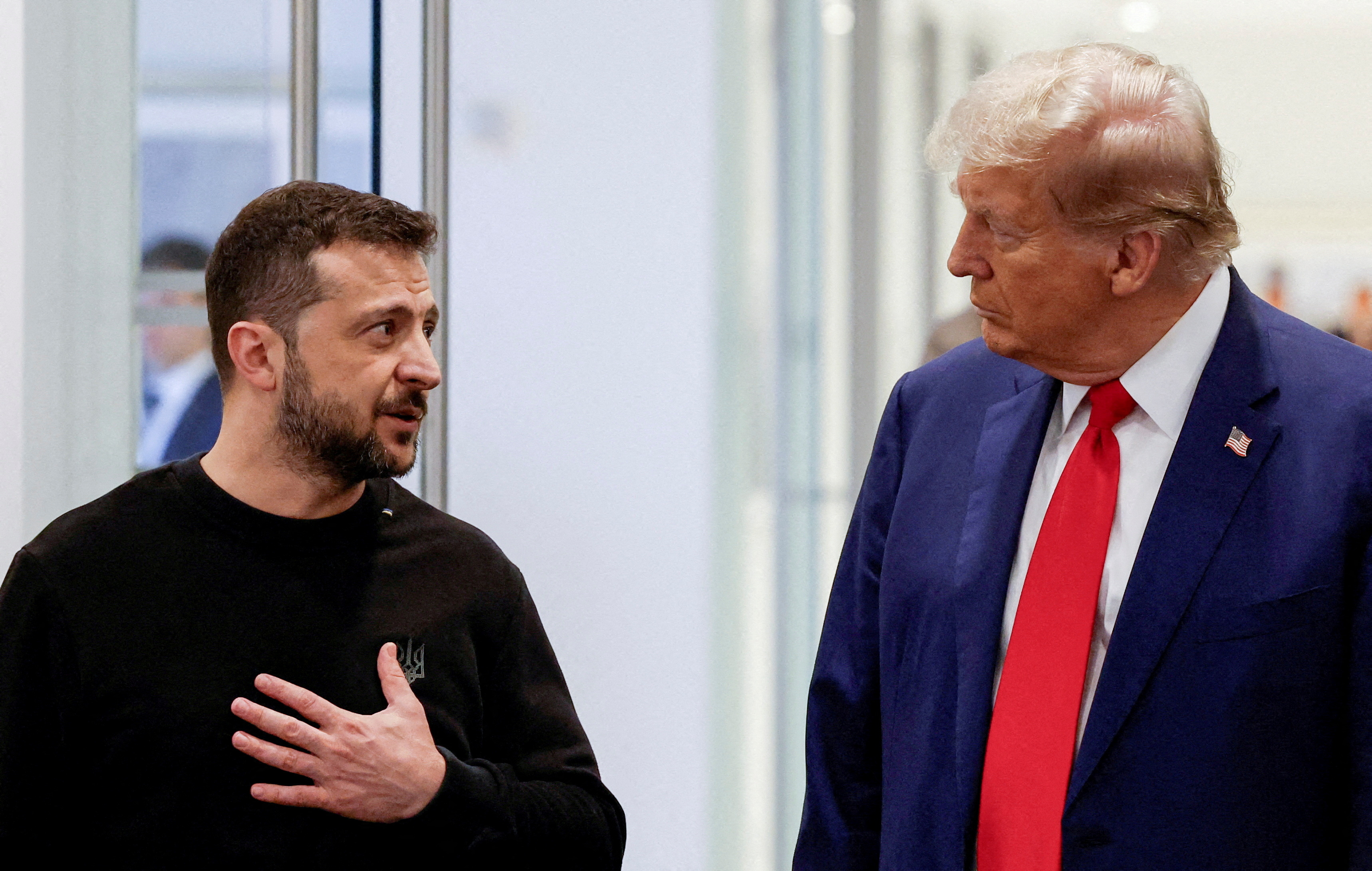 FILE PHOTO: U.S. President Donald Trump and Ukraine's President Volodymyr Zelenskiy meet in New York