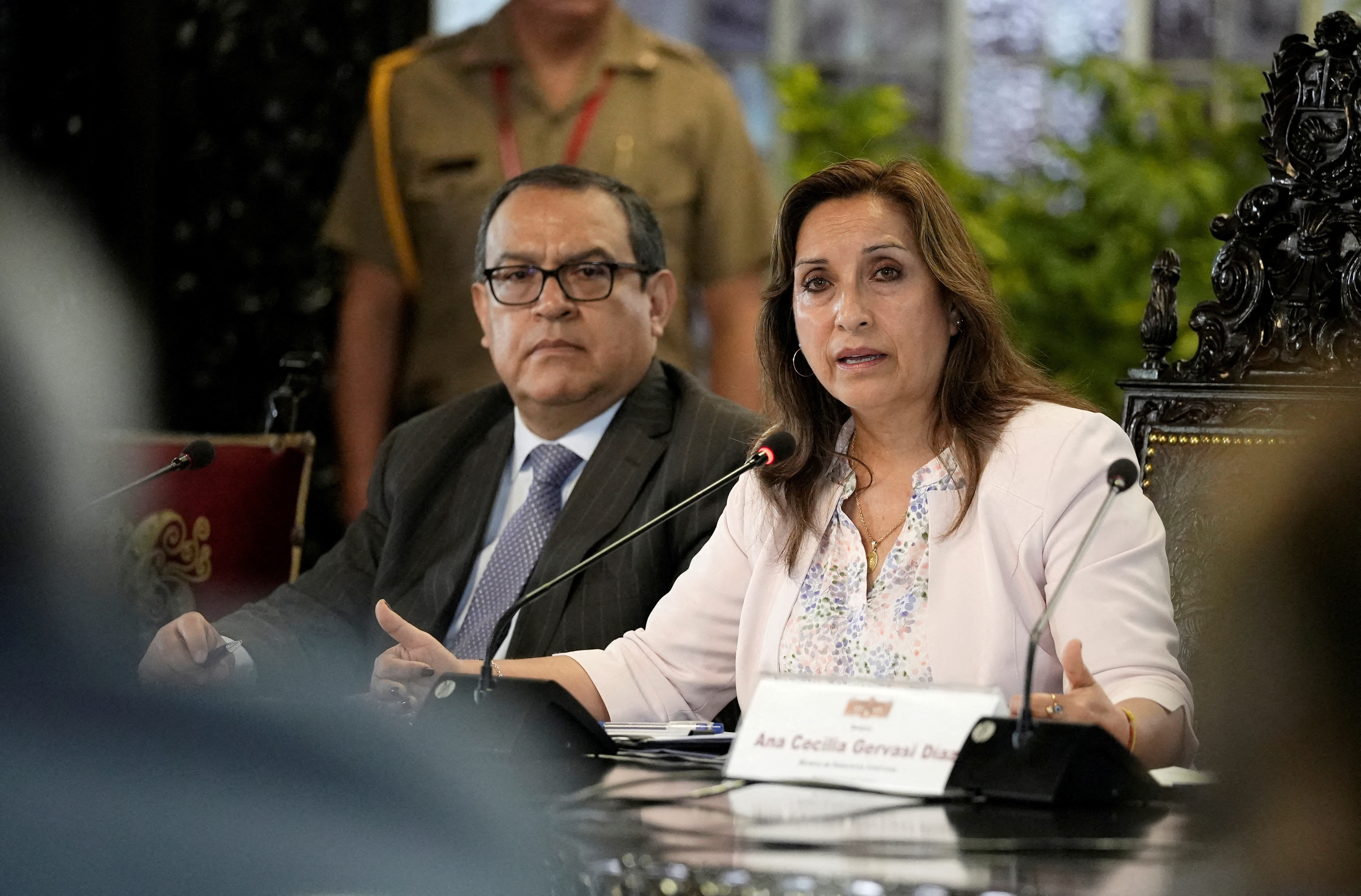 FILE PHOTO: Peru's President Dina Boluarte holds a news conference in Lima