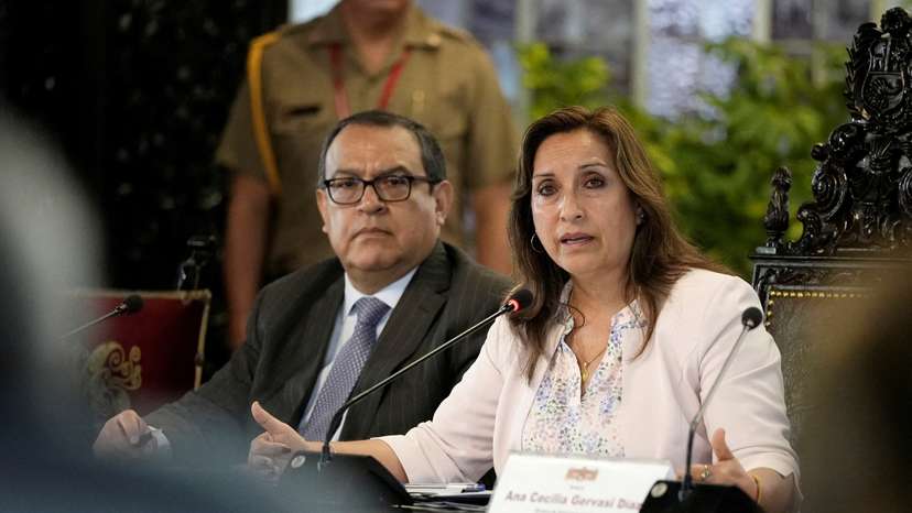 FILE PHOTO: Peru's President Dina Boluarte holds a news conference in Lima