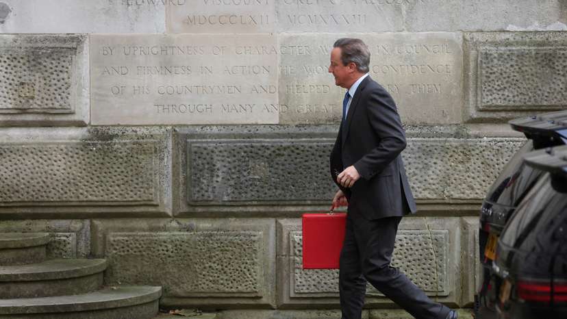 Britain's Foreign Secretary David Cameron arrives at the Foreign, Commonwealth and Development Office